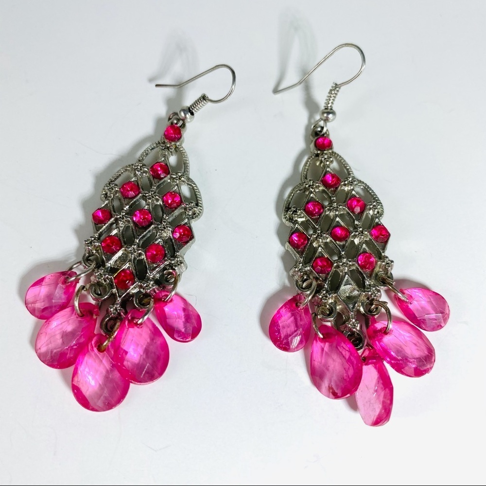 Vintage hot pink sparkling dangle gypsy earrings